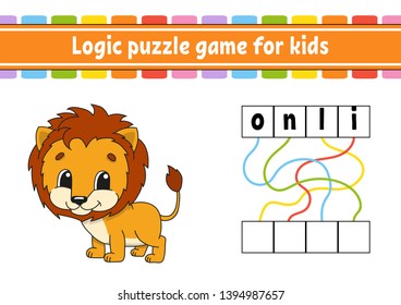 Logic puzzle game. Learning words for kids. Find the hidden name. Education developing worksheet. Activity page for study English. Game for children. Isolated vector illustration. Cartoon style.
