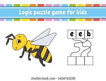 Logic puzzle game. Learning words for kids. Find the hidden name. Education developing worksheet. Activity page for study English. Game for children. Isolated vector illustration. Cartoon style.
