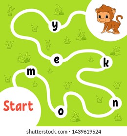 Logic puzzle game. Learning words for kids. Find the hidden name. Education developing worksheet. Activity page for study English. Game for children. Isolated vector illustration. Cartoon style.