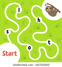 Logic puzzle game. Learning words for kids. Find the hidden name. Education developing worksheet. Activity page for study English. Game for children. Isolated vector illustration. Cartoon style.