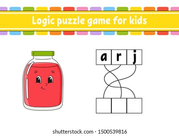 Logic puzzle game. Learning words for kids. Find the hidden name. Education developing worksheet. Activity page for study English. Game for children. Isolated vector illustration. Cartoon character.