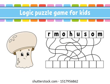 Logic puzzle game. Learning words for kids. Find the hidden name. Education developing worksheet. Activity page for study English. Game for children. Isolated vector illustration. Cartoon character.