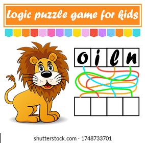 Logic puzzle game. Learning words for kids. Find the hidden name. Education developing worksheet. Activity page for study English. Game for children. Isolated vector illustration. Cartoon style