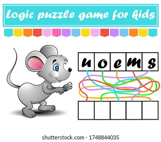 Logic puzzle game. Learning words for kids. Find the hidden name. Education developing worksheet. Activity page for study English. Game for children. Isolated vector illustration. Cartoon style