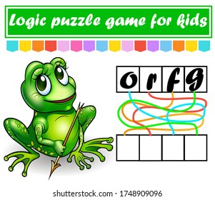 Logic puzzle game. Learning words for kids. Find the hidden name. Education developing worksheet. Activity page for study English. Game for children. Isolated vector illustration. Cartoon style
