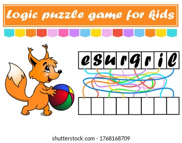 Logic puzzle game. Learning words for kids. Find the hidden name. Education developing worksheet. Activity page for study English. Game for children. Isolated vector illustration. Cartoon style