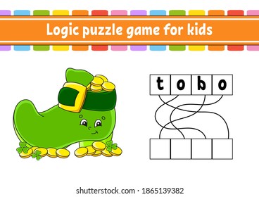 Logic puzzle game. Learning words for kids. Find the hidden name. Worksheet, Activity page. English game. Isolated vector illustration. Cartoon character. St. Patrick's day.