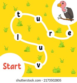 Logic puzzle game. Learning words for kids. Find the hidden name. Education developing worksheet. Activity page for study English. Isolated vector illustration. cartoon style.