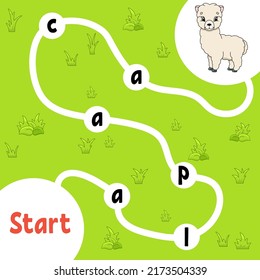 Logic puzzle game. Learning words for kids. Find the hidden name. Education developing worksheet. Activity page for study English. Isolated vector illustration. cartoon style.