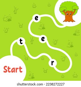 Juego de rompecabezas lógico. Aprendiendo palabras para los niños. Buscar el nombre oculto. Educación desarrollando hoja de trabajo. Página de actividad para estudiar inglés. Ilustración vectorial aislada. estilo de dibujos animados.