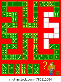 Logic puzzle game. Need to draw the remaining dominoes at the correct places to close the circuit. Vector image.