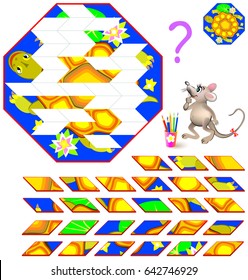Logic puzzle game. Need to find the correct place for each detail and paint them in corresponding colors. Vector cartoon image.