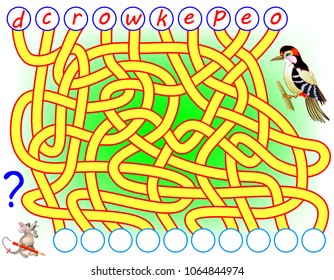 Logic puzzle game for study English or French. Need to find the correct places for the letters, write them in relevant circles and read the word. Vector cartoon image.