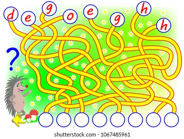 Logic puzzle game for study English. Need to find the correct places for the letters, write them in relevant circles and read the word. Vector cartoon image.