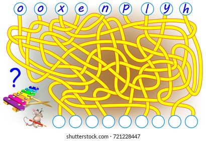Logic puzzle game for study English. Need to find the correct places for the letters, write them in relevant circles and read the word. Vector cartoon image.