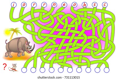 Logic puzzle game for study English. Need to find the correct places for the letters, write them in relevant circles and read the word. Vector cartoon image.