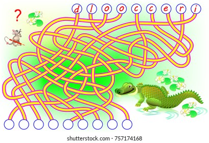 Logic puzzle game for study English. Need to find the correct places for the letters, write them in relevant circles and read the word. Vector cartoon image.