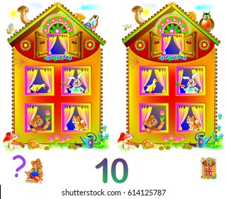 Logic puzzle game for young children. Need to find 10 differences. Developing skills for counting. Vector cartoon image.