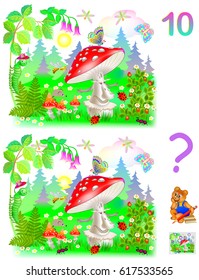Logic puzzle game for young children. Need to find 10 differences. Developing skills for counting. Vector cartoon image.