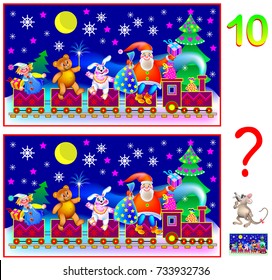 Logic puzzle game for young children. Need to find ten differences. Developing skills for counting. Vector cartoon image.
