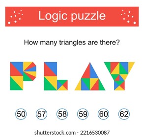 Logic puzzle. How many triangles are there? Need to find the correct answer. Vector illustration. Flat design.