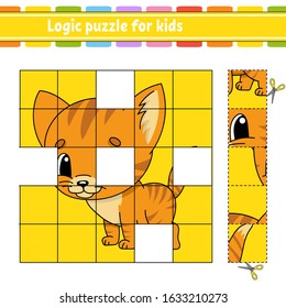 Logic puzzle for kids. Cat animal. Education developing worksheet. Learning game for children. Activity page. Simple flat isolated vector illustration in cute cartoon style.