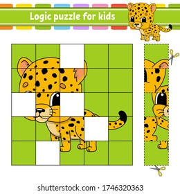 Rompecabezas lógico para los niños. Educación desarrollando hoja de trabajo. Juego de aprendizaje para niños. Actividad. Ilustración simple de vector aislado y plano en el estilo de dibujos animados bonitos.