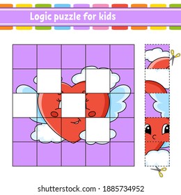Rompecabezas lógico para los niños. Educación desarrollando hoja de trabajo. Juego de aprendizaje para niños. Actividad. Ilustración simple de vector aislado y plano en el estilo de dibujos animados bonitos.