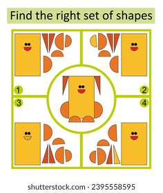 Logic puzzle for kids. Find the correct set of cartoon animal.  