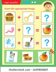 Logic puzzle for kids. Matching game, education game for children. Match the right object. Worksheet vector design for preschoolers.
