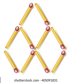 Logic puzzle. Move two matchsticks to make six rhombuses. Vector image.