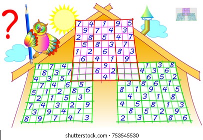 Logic puzzle with Sudoku game. Worksheet for children and adults. Vector image.