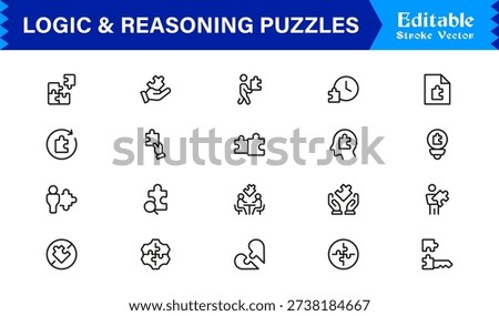 Logic And Reasoning Puzzles Professional Line Icon Set – Modern Minimal Outline Collection Featuring Brain Teasers, Smart Challenges, Thinking Symbols And Unique Concepts