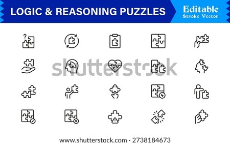 Logic And Reasoning Puzzles Professional Line Icon Set – Modern Minimal Outline Collection Featuring Brain Teasers, Smart Challenges, Thinking Symbols And Unique Concepts