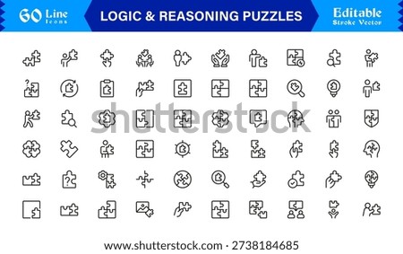 Logic And Reasoning Puzzles Professional Line Icon Set – Modern Minimal Outline Collection Featuring Brain Teasers, Smart Challenges, Thinking Symbols And Unique Concepts