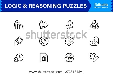Logic And Reasoning Puzzles Professional Line Icon Set – Modern Minimal Outline Collection Featuring Brain Teasers, Smart Challenges, Thinking Symbols And Unique Concepts