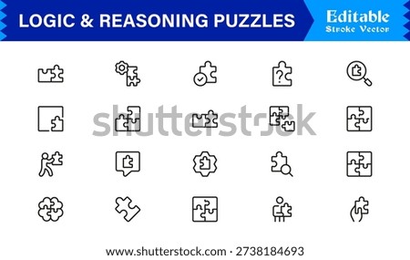 Logic And Reasoning Puzzles Professional Line Icon Set – Modern Minimal Outline Collection Featuring Brain Teasers, Smart Challenges, Thinking Symbols And Unique Concepts