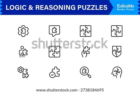 Logic And Reasoning Puzzles Professional Line Icon Set – Modern Minimal Outline Collection Featuring Brain Teasers, Smart Challenges, Thinking Symbols And Unique Concepts