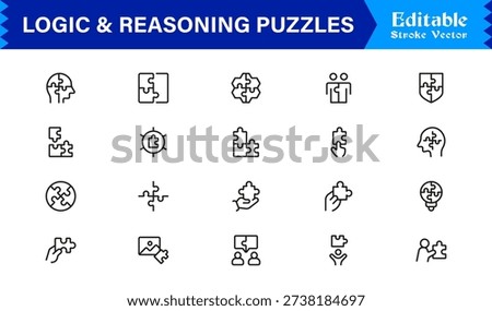 Logic And Reasoning Puzzles Professional Line Icon Set – Modern Minimal Outline Collection Featuring Brain Teasers, Smart Challenges, Thinking Symbols And Unique Concepts