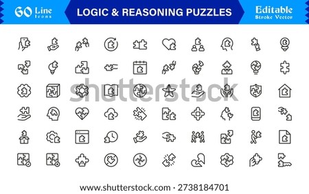 Logic And Reasoning Puzzles Professional Line Icon Set – Modern Minimal Outline Collection Featuring Brain Teasers, Smart Challenges, Thinking Symbols And Unique Concepts