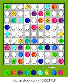 Logic Sudoku puzzle with funny buttons. Vector image.