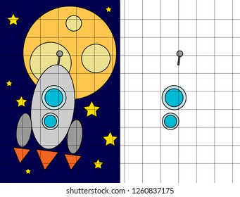 Logic Tasks For Preschool Children.  Puzzles For Children. Draw In The Cells.Circle, Square, Triangle. We Learn Shapes. Workbook  For Preschool Education. Vector Illustration.