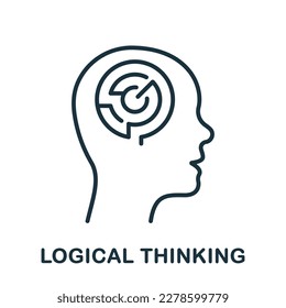 Logic Thinking Line Icon. Maze in Human Head Linear Pictogram. Mental Circle Labyrinth Outline Sign. Intellectual Creative Process Symbol. Editable Stroke. Isolated Vector Illustration.