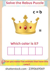 Logic thinking Solve Rebus Educational Puzzle Game for kids, Printable Worksheet, colors learning
