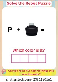 Logic thinking Solve Rebus Educational Puzzle Game for kids, Printable Worksheet, colors learning