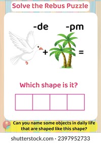 Logic thinking Solve Rebus Educational Puzzle Game for Kids, Printable Worksheet, Shapes Learning. Answer : Oval