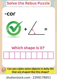 Logic thinking Solve Rebus Educational Puzzle Game for Kids, Printable Worksheet, Shapes Learning. Answer : Rectangle