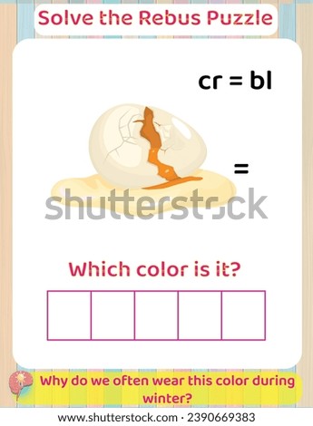 Logic thinking Solve Rebus Educational Puzzle Game for kids, Printable Worksheet, colors learning