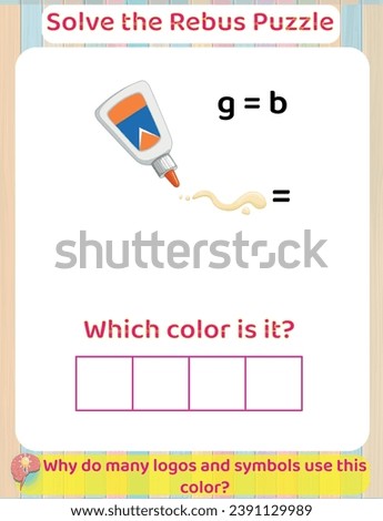 Logic thinking Solve Rebus Educational Puzzle Game for kids, Printable Worksheet, colors learning