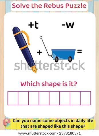 Logic thinking Solve Rebus Educational Puzzle Game for Kids, Printable Worksheet, Shapes Learning. Answer : Pentagon